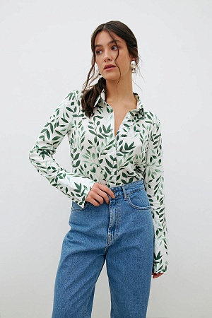 Женская рубашка с лиственным принтом оптом