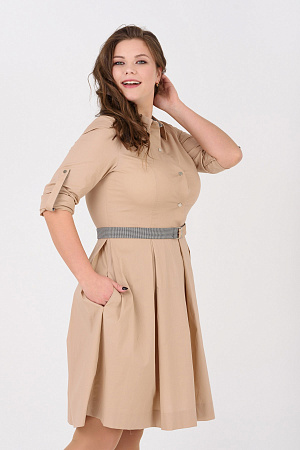 Платье-рубашка с широким поясом, большие размеры оптом